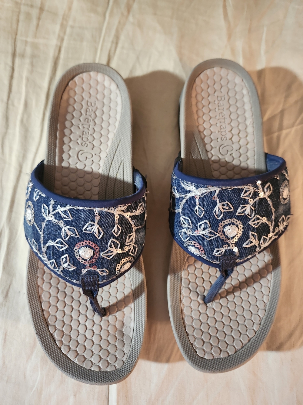 BareTraps Navy Embroidered Sequined Thong Sandals